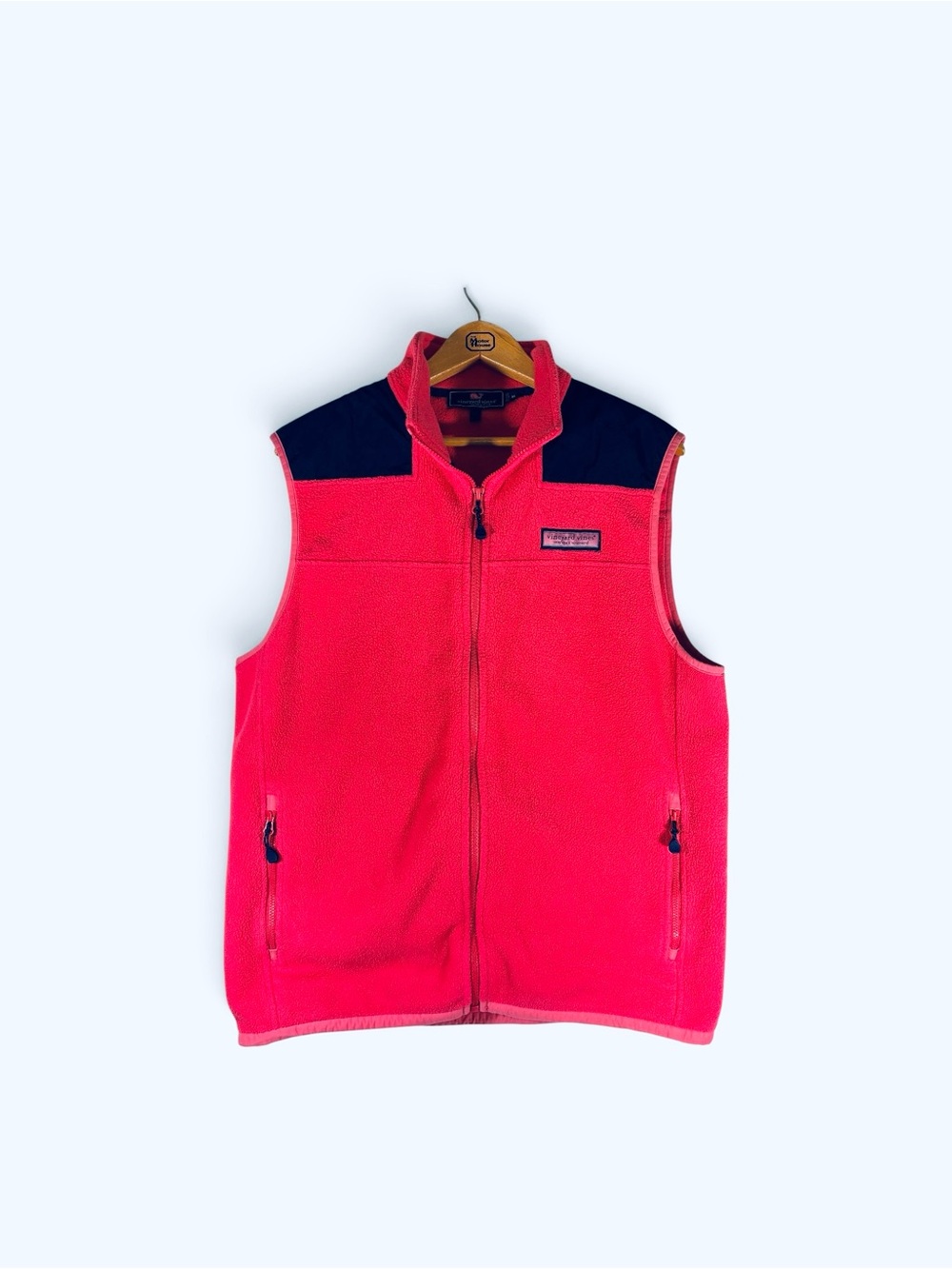 Vineyard Vines Shep Women’s  Pink Blue Zip Front Fleece Vest M Whale Winter